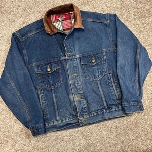 Vintage Marlboro Country Store Denim Jacket Men Size Small Leather Collar Cowboy